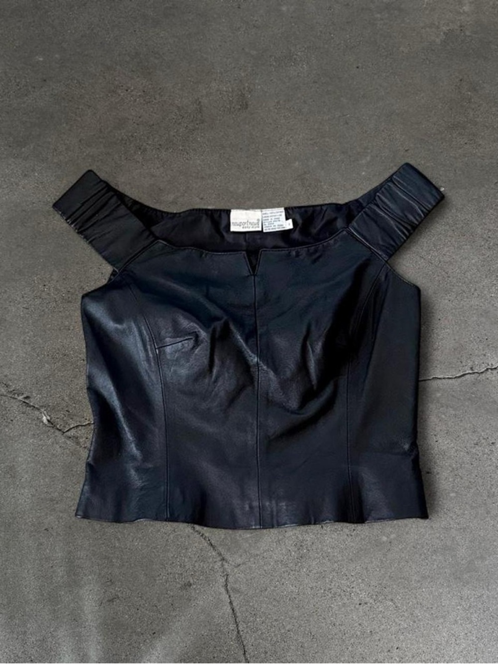 Newport News Black Leather Off-Shoulder Crop Top